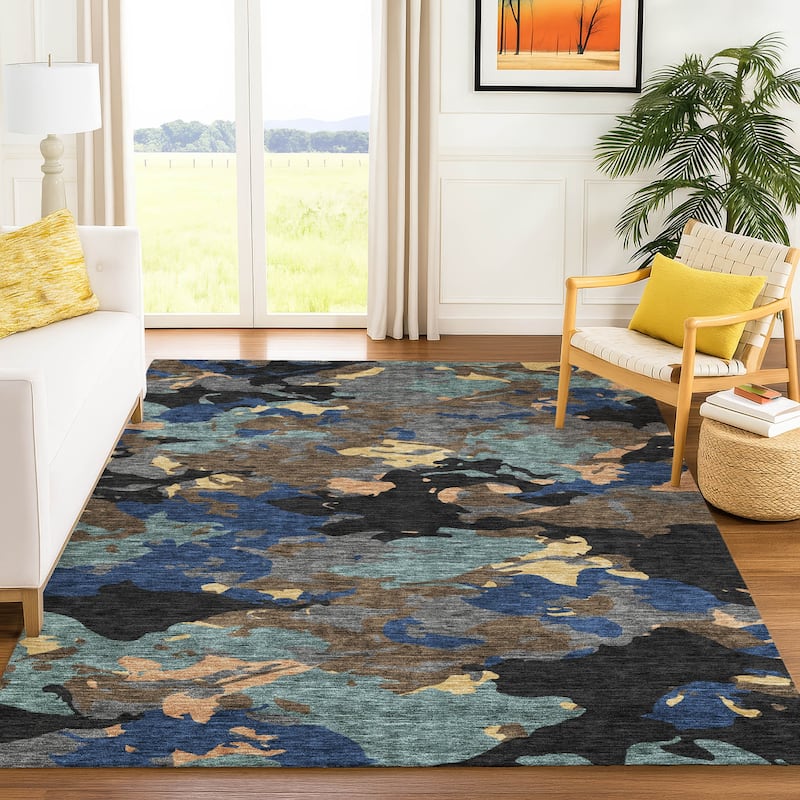 Machine Washable Indoor/ Outdoor Abstract Mexi Chantille Rug