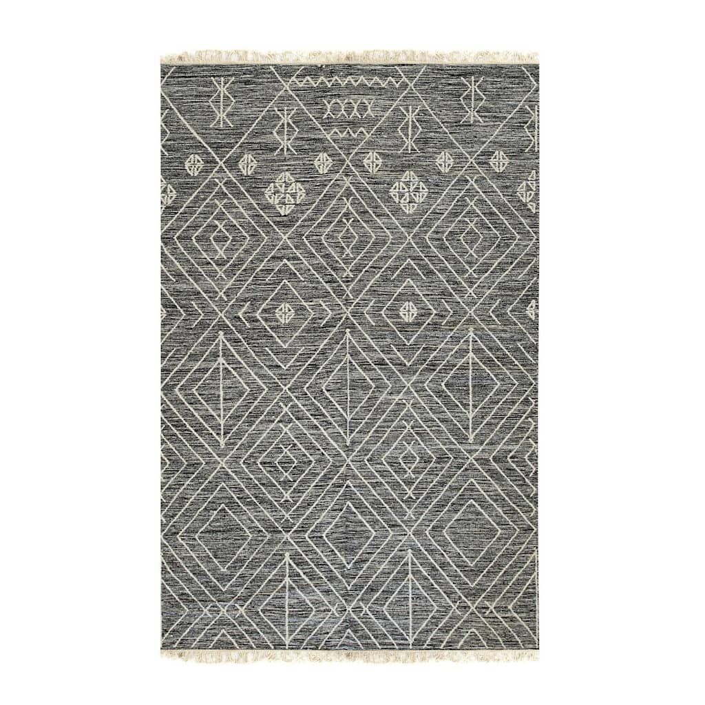 Charcoal Handwoven Wool Contemporary Kilim Runner 2' x 8' - Flat Weave Durable Pile-Less Textile Design - N/A