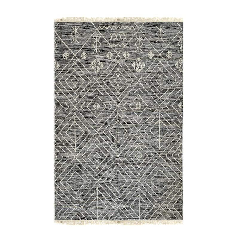 Charcoal Handwoven Wool Contemporary Kilim Runner 2' x 8' - Flat Weave Durable Pile-Less Textile Design - N/A
