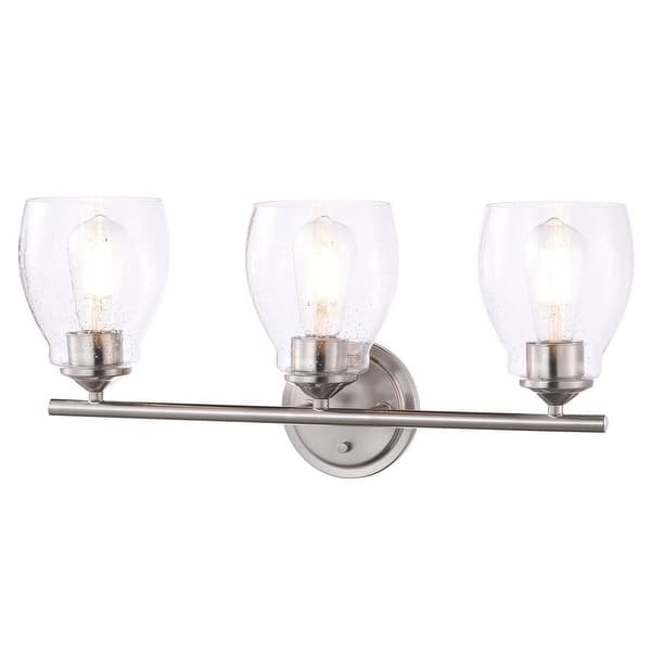 slide 1 of 1, Lavery Winsley Brushed Nickel & Seeded Glass 3 Light Wall Lamp