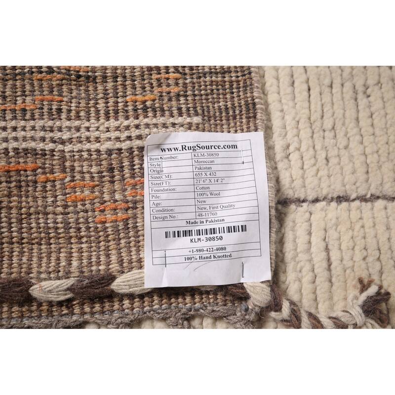 Striped Ivory Moroccan Palace Size Large Rug Hand-Knotted Wool Carpet - 14'2"x 21'6"