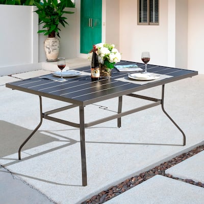 Outdoor Rectangle Powder-coated Iron Dining Table with 1.57'' Umbrella Hole