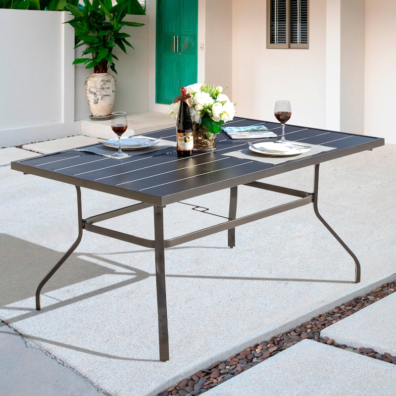 Outdoor Rectangle Powder-coated Iron Dining Table with Umbrella Hole