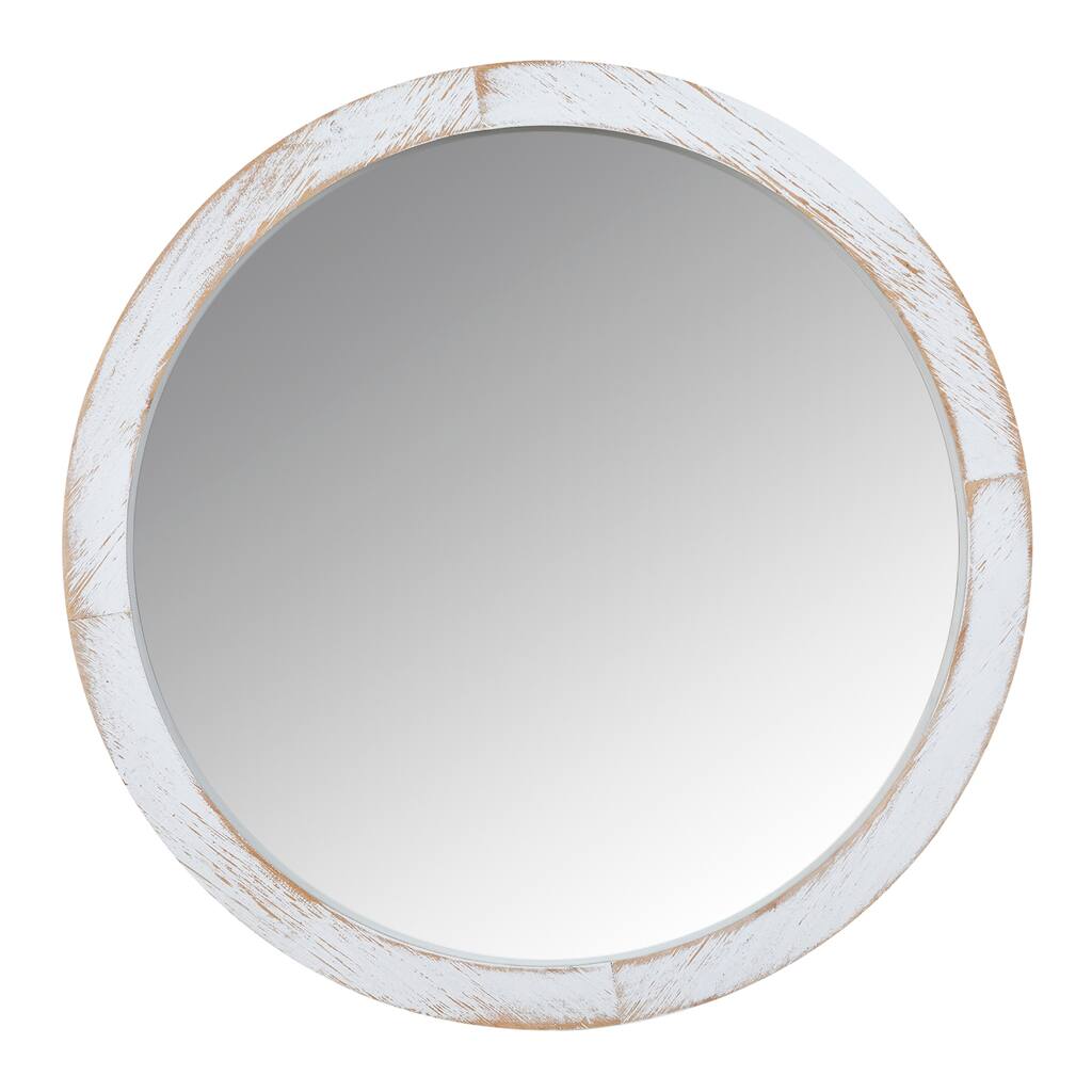 Modern Farmhouse Rustic White Wash Round Wall Mirror - 20"W x 2.25"D x 20" H