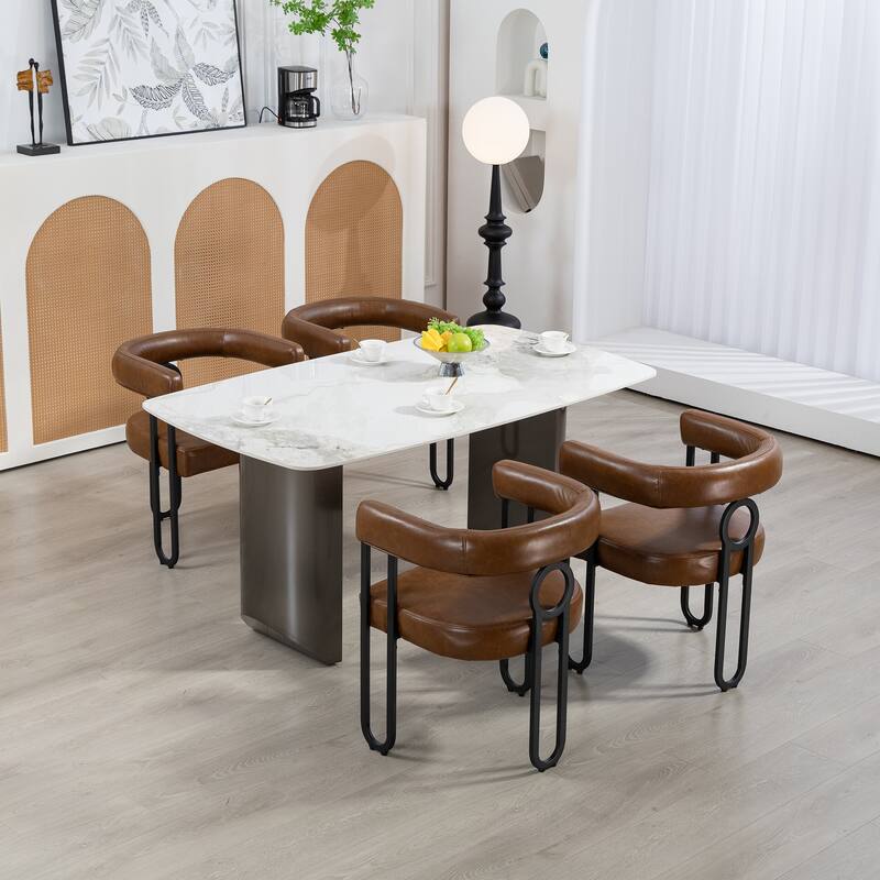 PU Accent Chair Dining Chair Barrel Side Chairs Armchair Set of 2