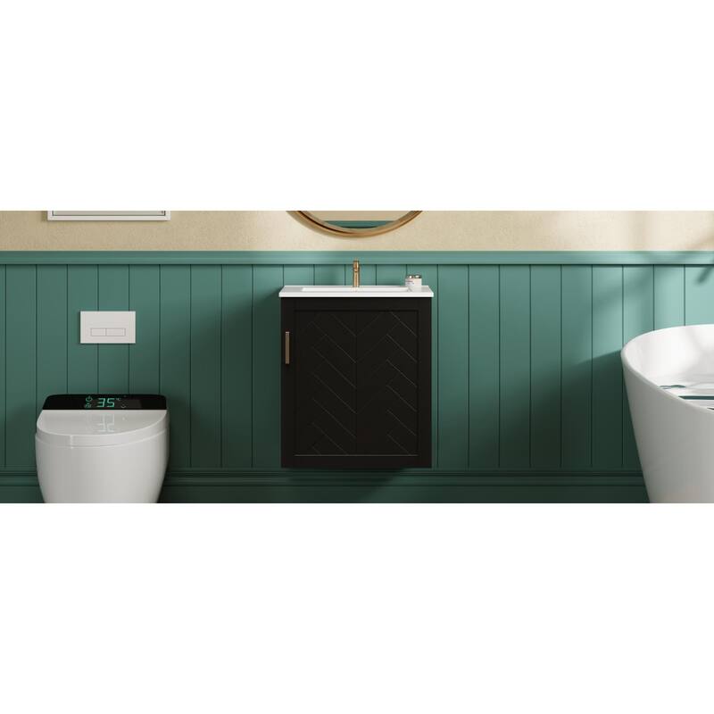Roomfitters 20 Inch Wall Mounted Bathroom Vanity & Side Cabinet Combo, Floating Storage Station with Sink