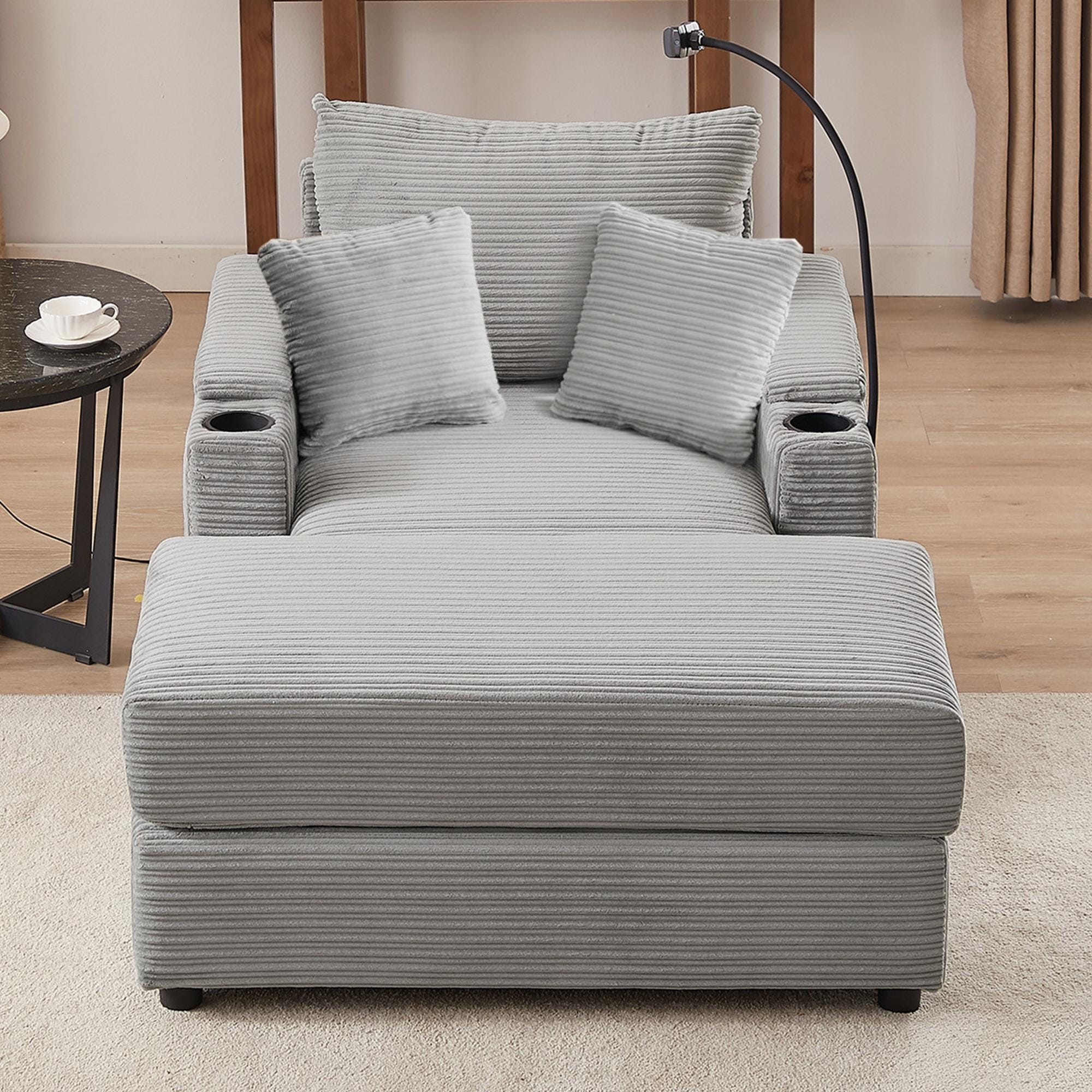 Sofa Couch with Storage Space and Movable Ottoman Single Sofa Grey