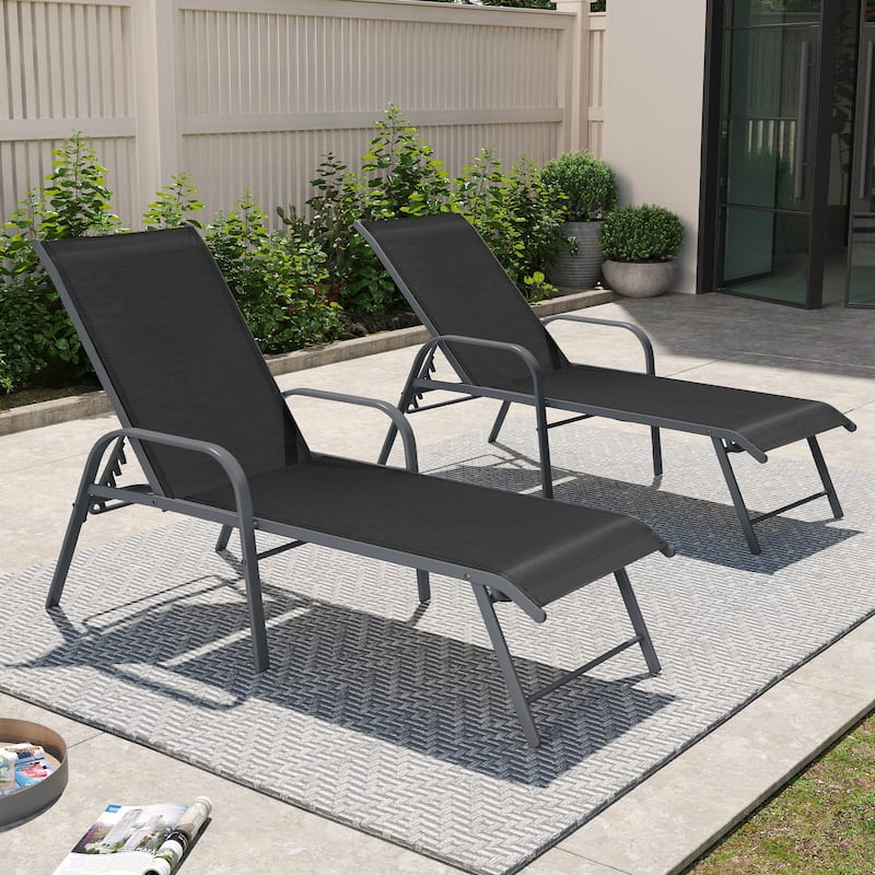 Outdoor Patio Lounger Aluminum Adjustable Chaise Lounge Chairs with Arms (Set of 2/4) - See Picture