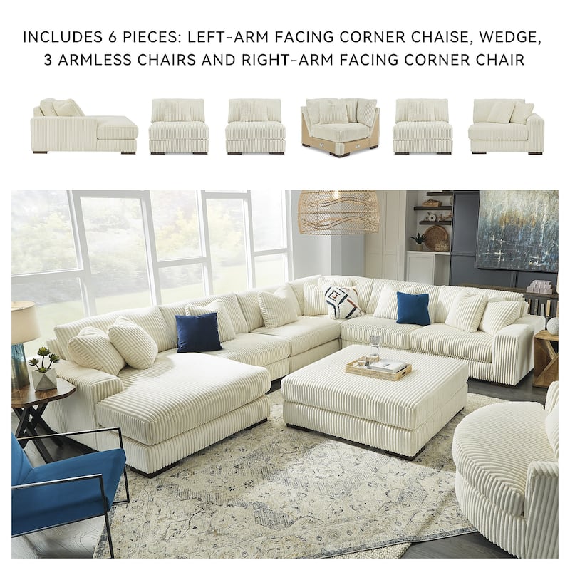 Signature Design by Ashley Lindyn Ivory 6-Piece Sectional with Chaise - 173"W x 134"D x 38"H