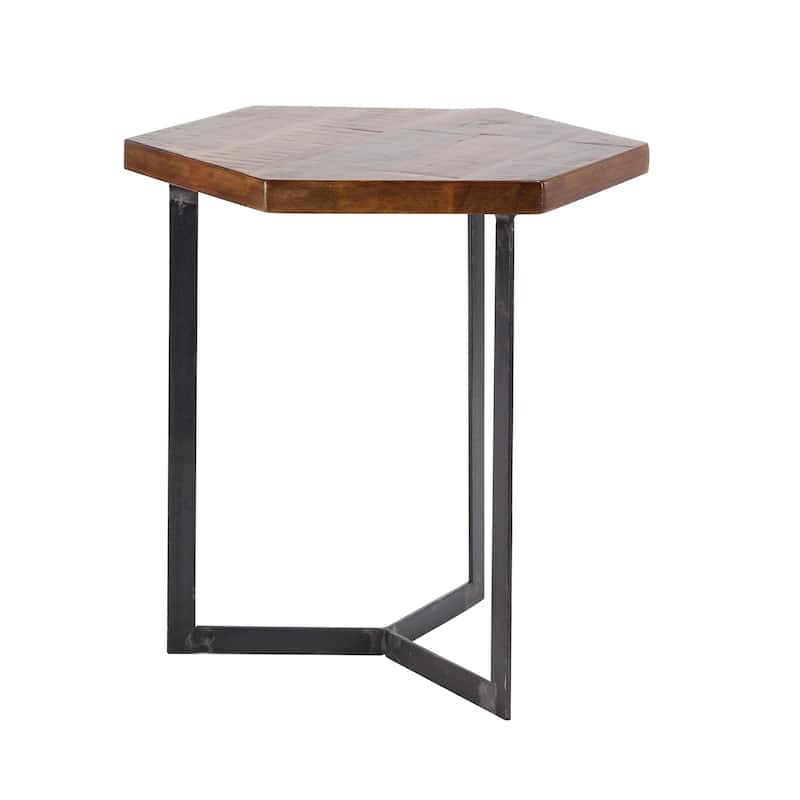 Mango Wood Accent Table with Black Metal Y-Shaped Bases - Set of 3 Brown - Roche River Decor
