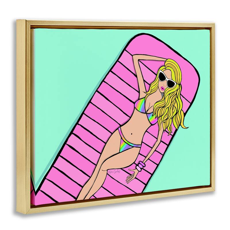 Stupell Trendy Girl on Pool Float Framed Floater Canvas Wall Art Design By Katie Conley