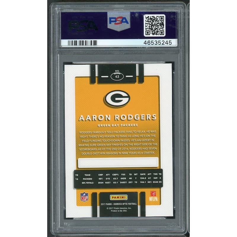 Aaron Rodgers 2017 Panini Donruss Optic Football Card #43 Graded PSA 10 - 8'6" x 11'6"