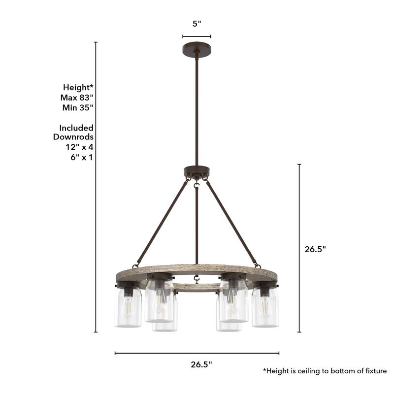 Hunter Devon Park 6-Light Chandelier - Dining Room, Entry - Wagon Wheel, Rustic, Farmhouse