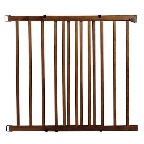 slide 2 of 6, Evenflo 1051610 32 Inch Tall Top of Stairs Farmhouse Walk Thru Baby Gate, Brown - 7.3