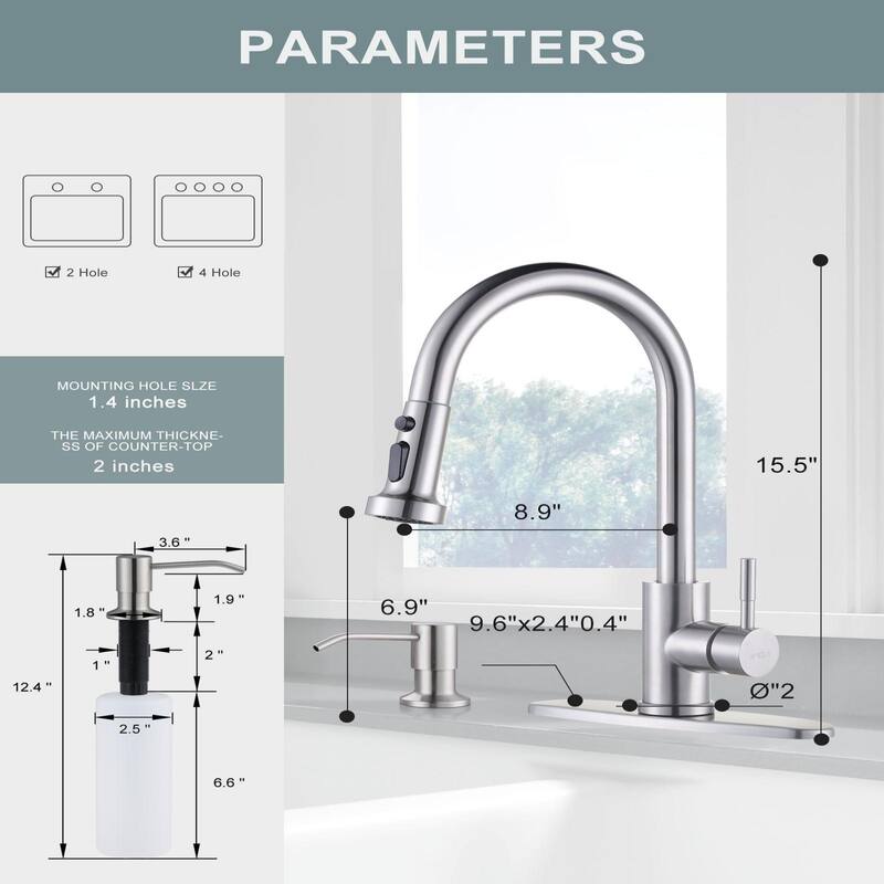 WOWOW Pull-Down Sprayer Kitchen Faucet with Soap Dispenser