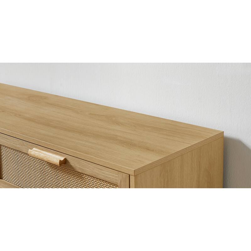 6 Drawer Double Dresser, Floor Standing Wooden Storage Cabinet, Storage Wardrobe Dresser with Gold Handles & Solid Wood Legs