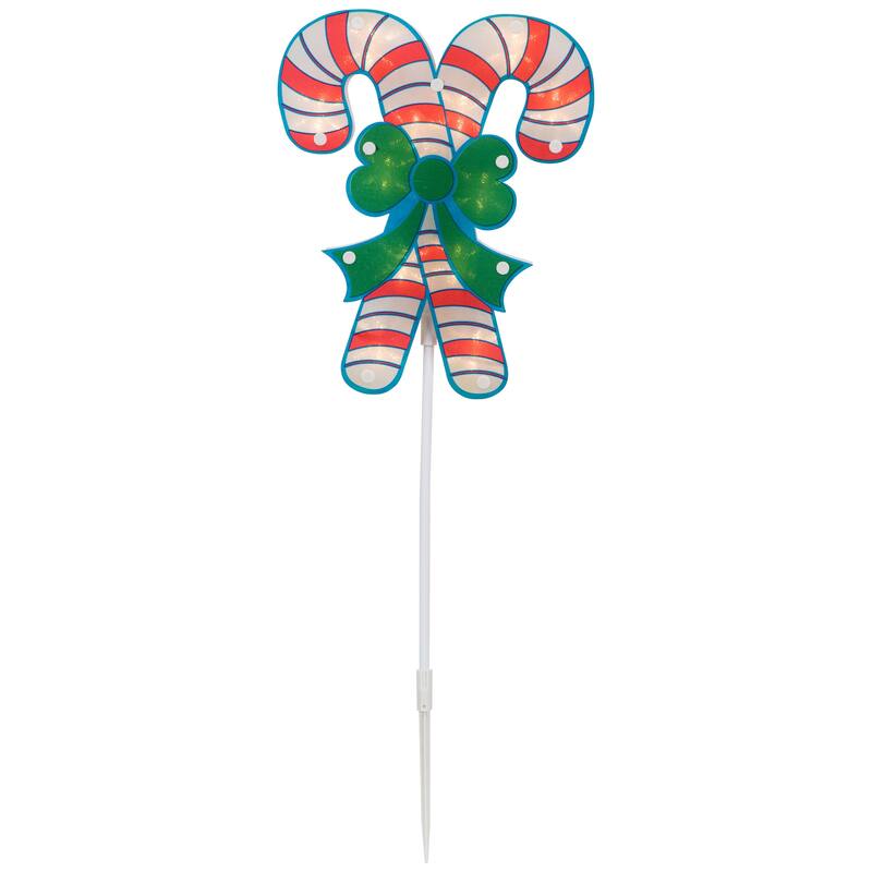 Set of 3 Lighted Holographic Cy Cane Christmas Pathway Markers 25.5" - Red