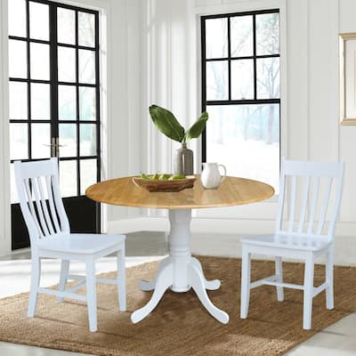 42 in. Drop Leaf Table with 2 Slat Back Dining Chairs - 3 Piece Set