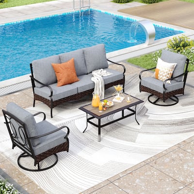 MAISON ARTS 4-Piece Rattan Wicker Patio Furniture Set with Swivel Chairs, Metal Frame & Coffee Table for Outdoor Spaces