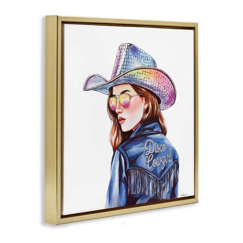 Stupell Disco Cowgirl in Blue Framed Floater Canvas Wall Art Design By Amanda Greenwood