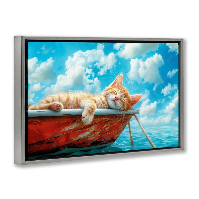 Stupell Sleeping Cat on Boat Framed Floater Canvas Wall Art Design By Parable Visions