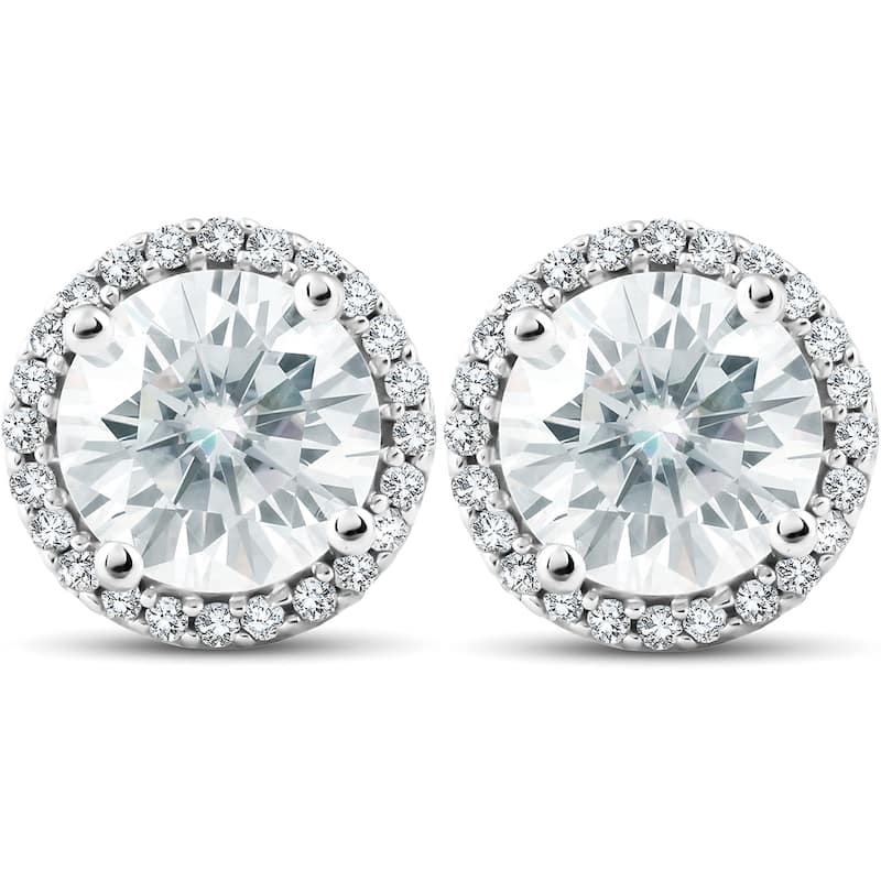 Bliss Diamond 2 1/5 Ct Diamond Halo Moissanite Studs White Gold