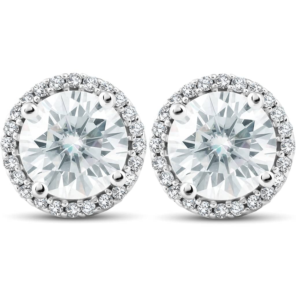 Bliss Diamond 2 1/5 Ct Diamond Halo Moissanite Studs White Gold