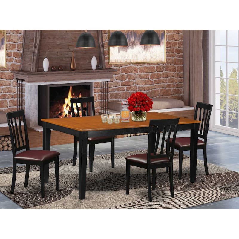HomeStock 5-Pc Black and Cherry Finish Solid Wood Top - Dining Room Set - Seats 4