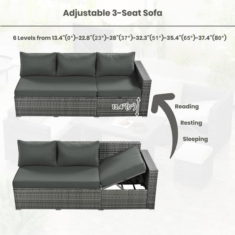 6-Piece All-Weather PE Rattan Patio Set – Adjustable Seating, Storage Box, Removable Covers & Tempered Glass Table Top‌