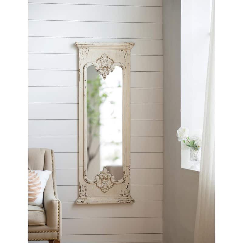 59" White Distressed Classic Vintage Style Wood Framed Floor Mirror