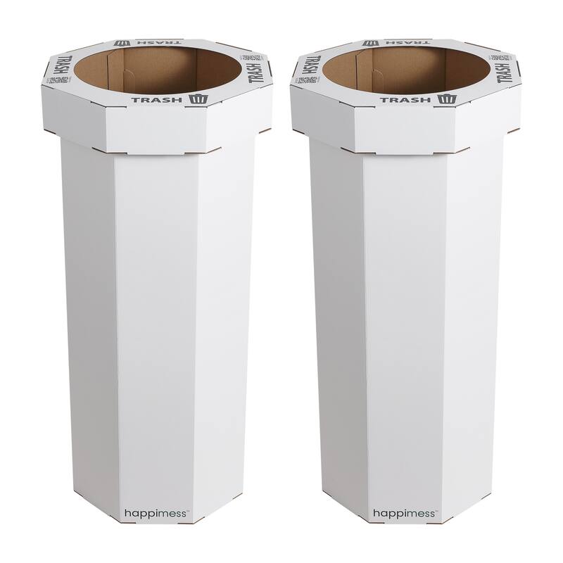 25-Gallon Disposable Cardboard Event Trash Can and Recycling Bin (Set of 2) - Cotton White