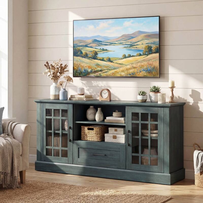 Costway Farmhouse TV Stand for TVs up to 70" Media Center with Glass - See Details