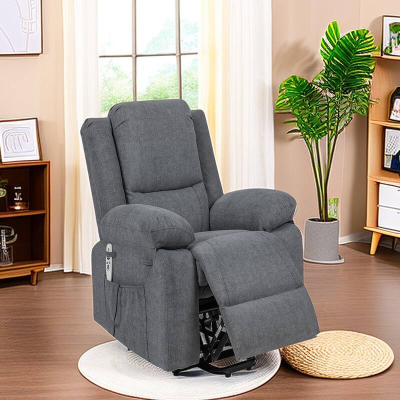 Electric Power Lift Recliner Chair with Massage and Heat for Elderly, Extended Footrest, USB Ports, Fabric