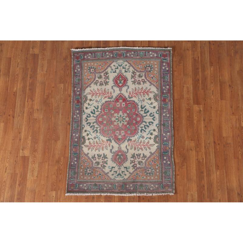 Tabriz Persian Accent Rug Hand-Knotted Floral Wool Carpet - 3'1"x 4'9"