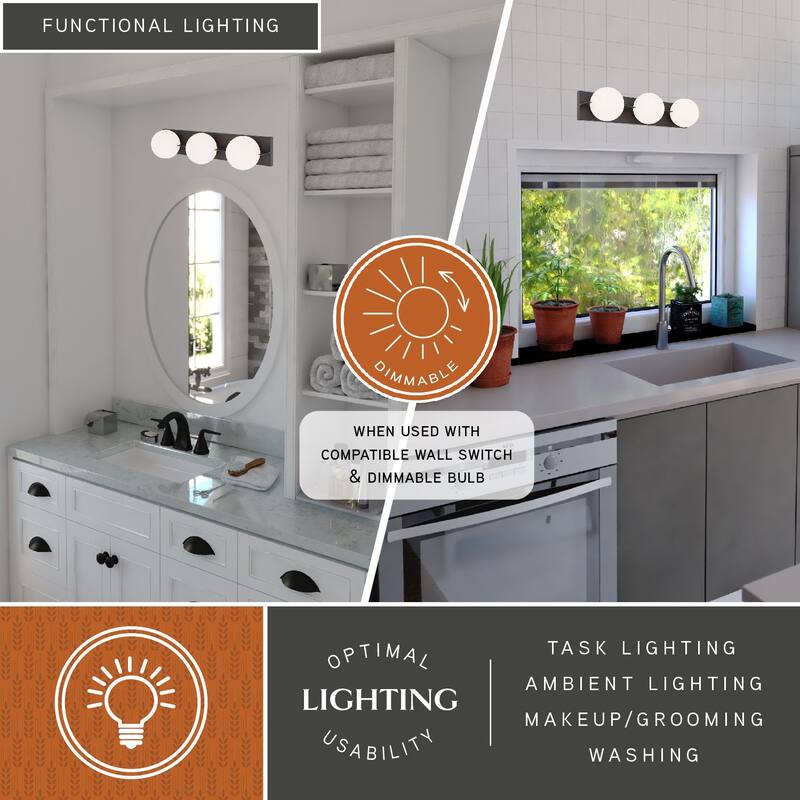 Parkview 3 Light LED Compatible Mid-Century Modern Bathroom Vanity Wall Fixture White Glass