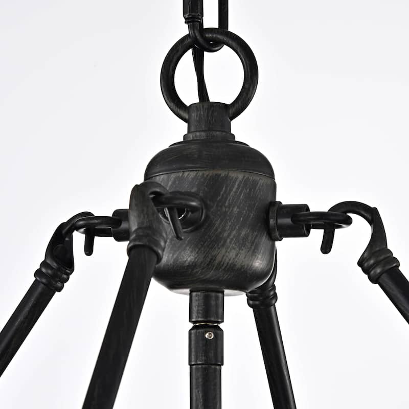 Daniela Pine Wood Drum Cage Glass Pendant with Antique Black Metal