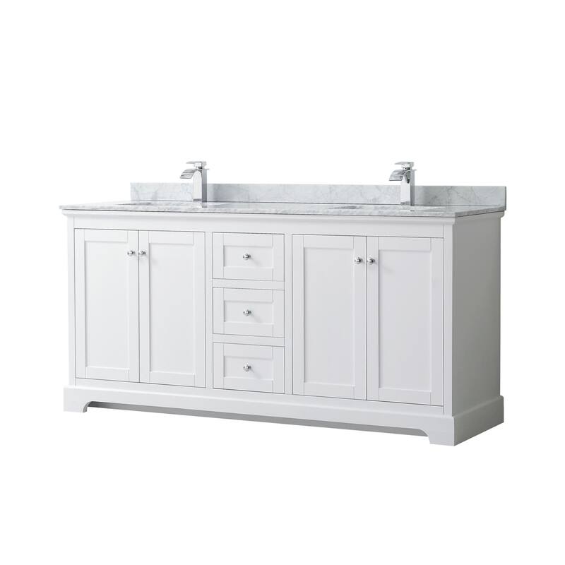 Wyndham Collection Avery 72" Free Standing Double Basin Vanity Set - White / White Carrara Marble Top / Polished Chrome - Painted