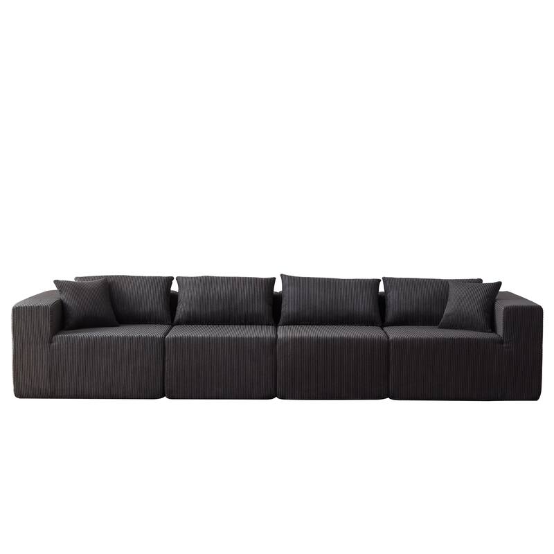 Corduroy Convertible Sectional Cloud Sofa, Foam-Filled Compressed Boneless Sofa, Modular L Shaped Floor 4 Seat Sofa