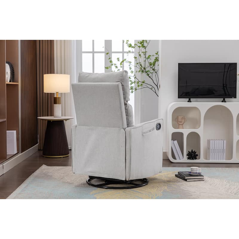 Cotton Linen Swivel Glider Rocking Recliner Nursery Chair with Adjustable Back & Footrest