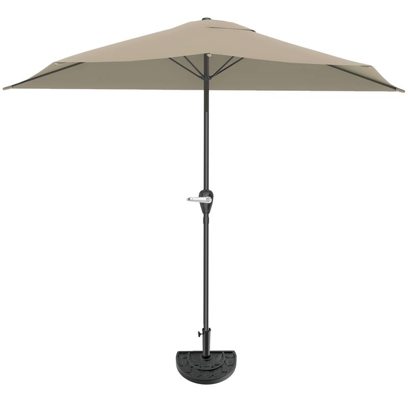 Pure Garden 9ft Half Umbrella with Base - Sand