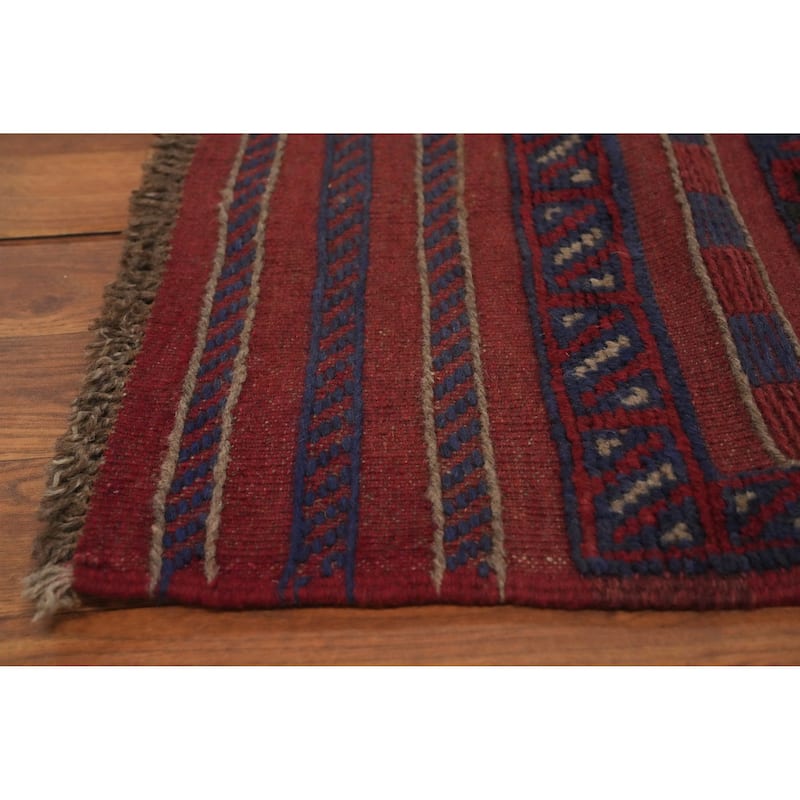 Hand Knotted Oriental 100% Wool Carpet Traditional Tribal Red Balouch Runner Rug - 7' 8'' X 2' 1''