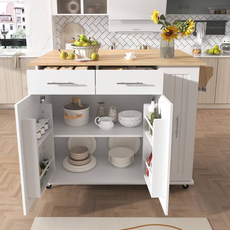 Kitchen Island with Drop Leaf,Kitchen Storage Cart with 3 Tier Pull Out Cabinet Organizer