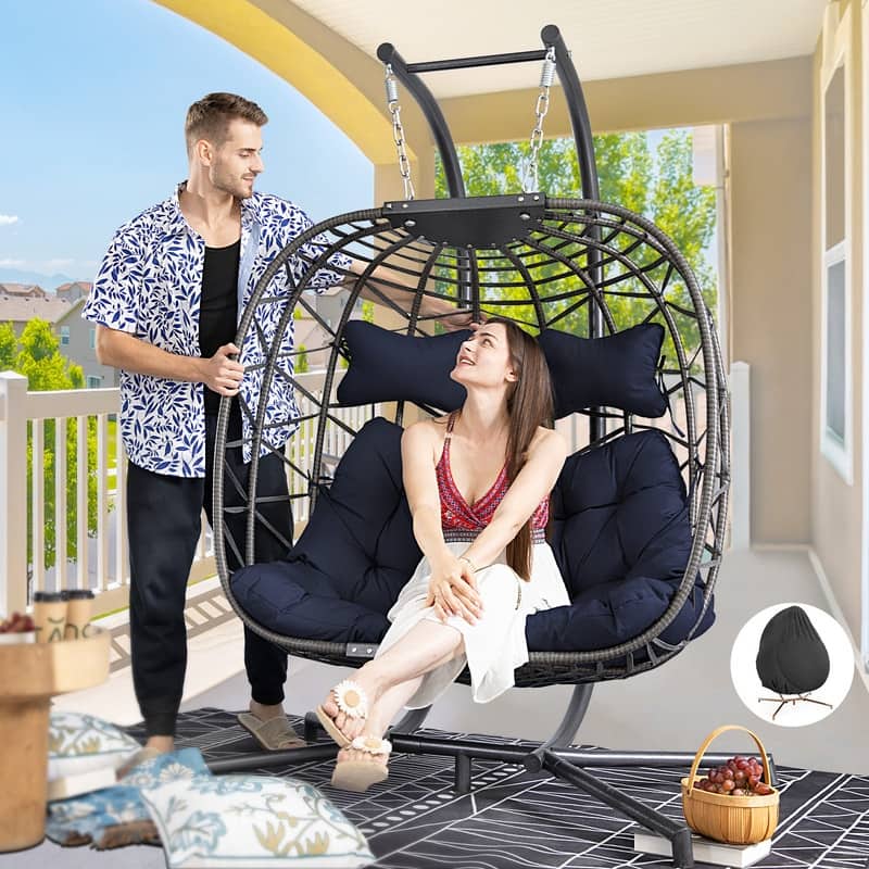 FINCATI Outdoor Oversized Double Egg Chair Swing, 700 lbs Double Egg Chair Outdoor, 2 Person Egg Chair Swing, Hanging Egg Chair