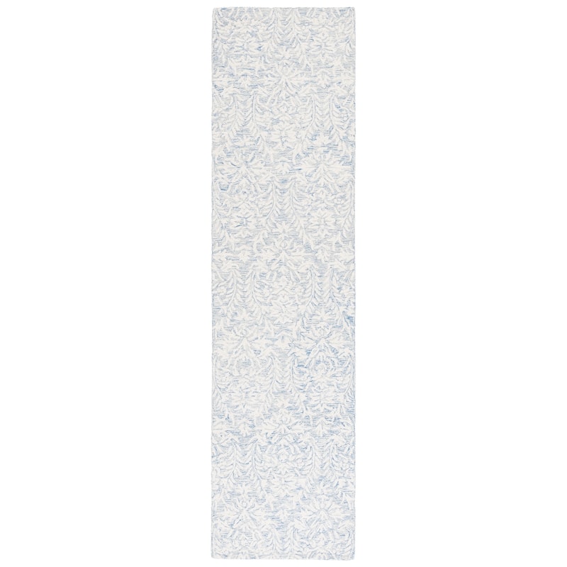SAFAVIEH Handmade Ebony Lelioara Modern & Contemporary Wool Rug - 2'3" x 9' Runner - Blue/Ivory