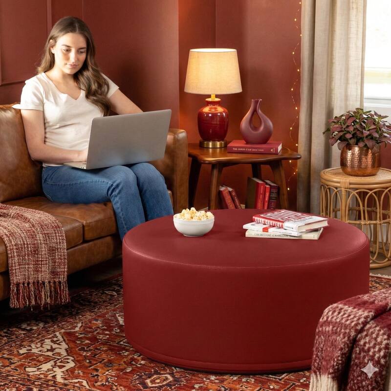 Jaxx Candler Round Couch Ottoman Large Coffee Table & Foot Rest