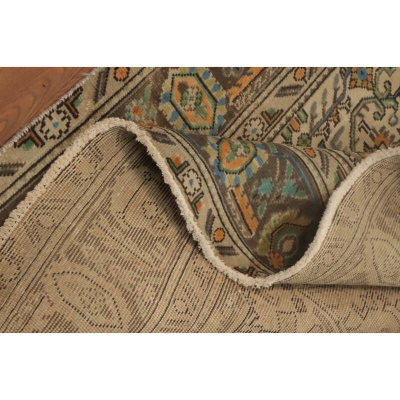 Hand Knotted Oriental 100% Wool Carpet Traditional Floral Beige & Ivories Tabriz Area Rug - 9' 3'' X 6' 1''