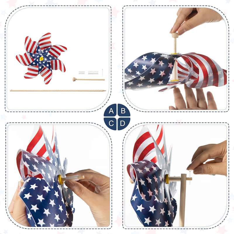 Glitzhome 24"H Set of 6 Plastic Stars&Stripes Patriotic Americana Windmills