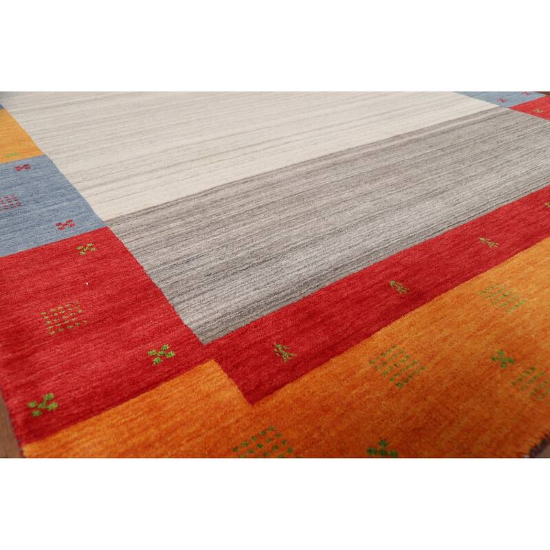 Striped Gabbeh Indian Rug Hand-Knotted Contemporary Wool Carpet - 6'5"x 9'8"