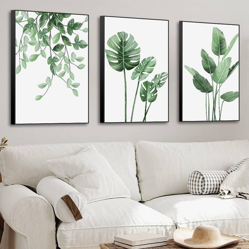 3 Piece Green Plants Poster Canvas Frame Wall Art - 16 x 24