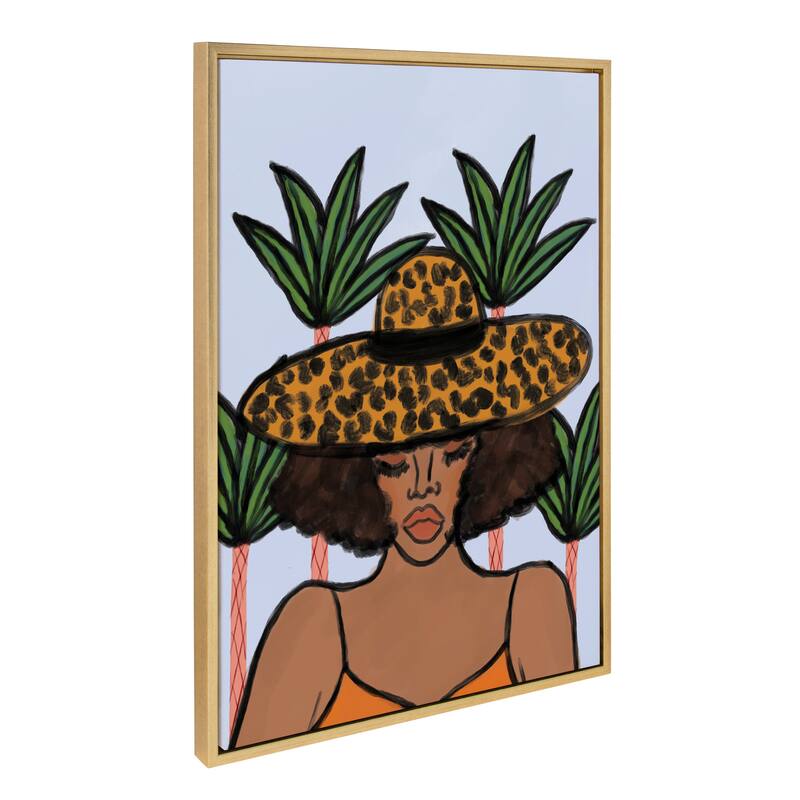 Kate and Laurel Sylvie Leopard Hat Framed Canvas by Kendra Dandy